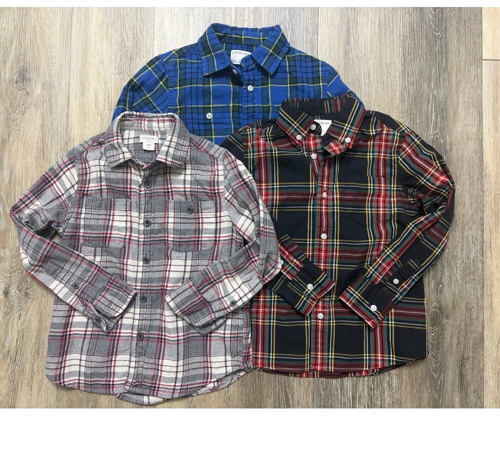 Crewcuts Boys Plaid Button Up Shirt Lot Long Sleeve Size 4 5 Set of 3